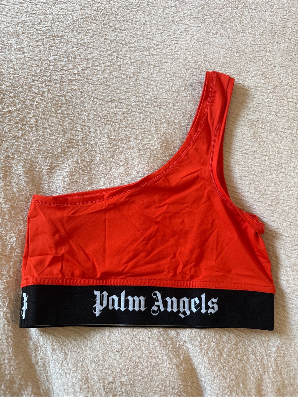 Palm Angels Asymmetrical Sports Crop Top with Black Logo Band